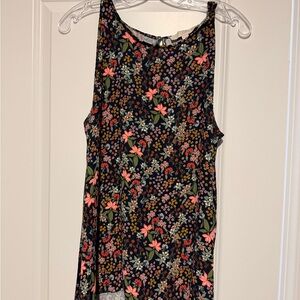 LOFT Black Floral Sleeveless Tank with Pink & Green Print